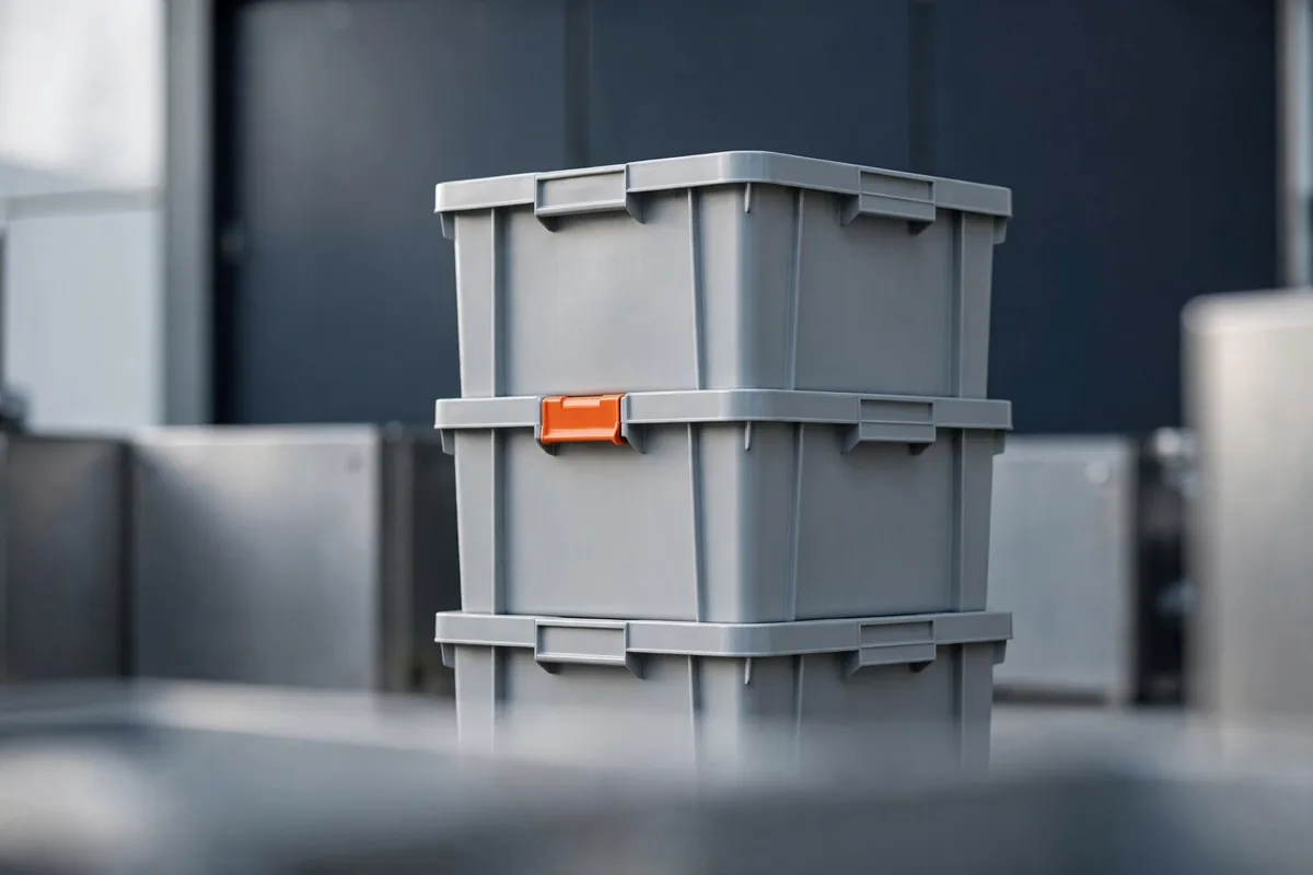 Stacked grey bins
