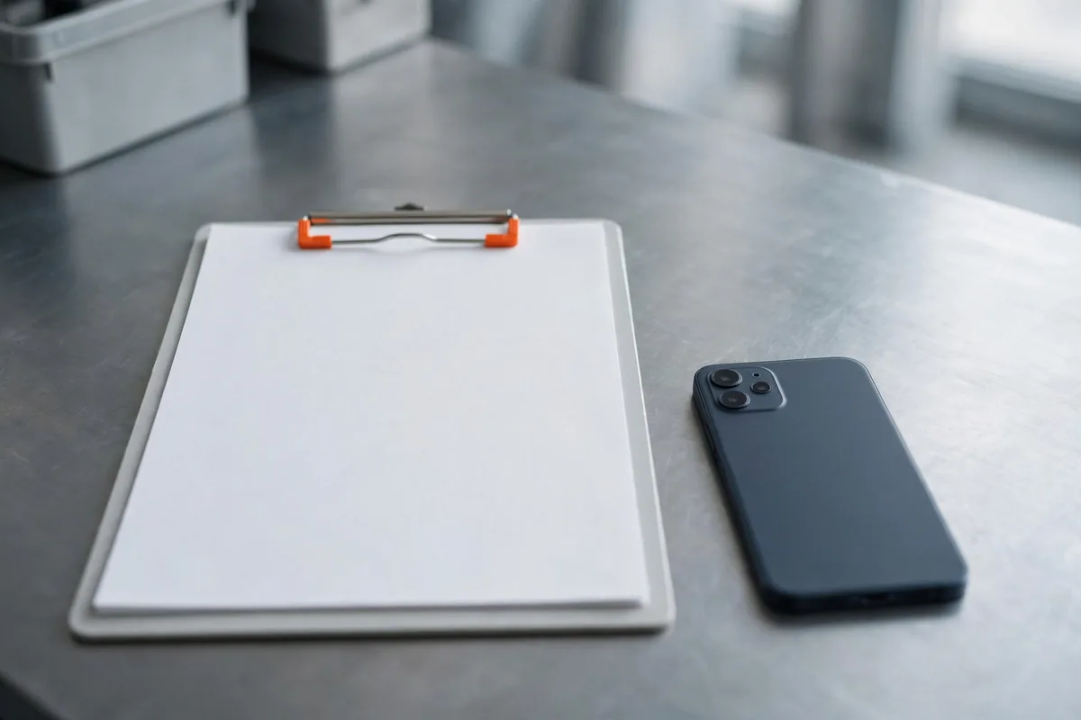 A phone and a blank clipboard